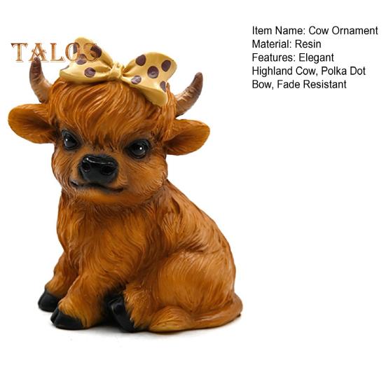 Ozdoba Skotské vysočinské krávy Pryskyřičná soška Skotské vysočinské krávy s mašlí s puntíky Stolní socha vysočinského skotu pro domácí výzdobu farmy, vícepatrový tác, pro milovníky krav