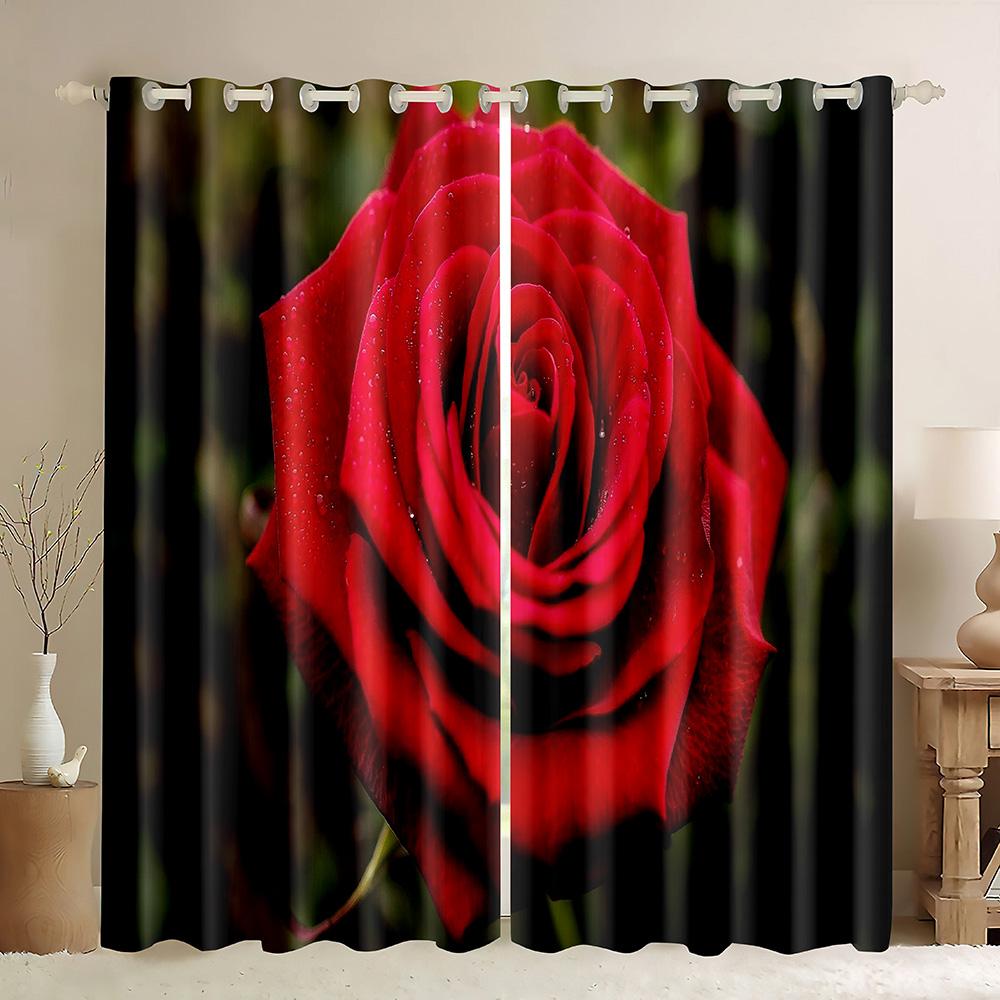 Romantische Schwarz Rote Blume Luxus Verdunkelungsvorhänge für Schlafzimmer Wohnzimmer Badezimmer Küche Tür Flur Schrank im Angebot