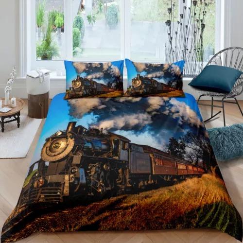 Comforter Steam Train Bedding Set Decoration Gift Suitable For Children Boys Girls Adults. Warm Soft Comfortable Breathable