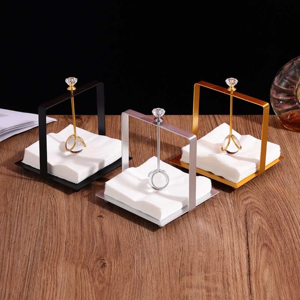 1PC Gold Square Napkin Holder with Crystal Accent Freestanding Tissue Box Organizer for Bathroom Home Decor Toilet Accessories
