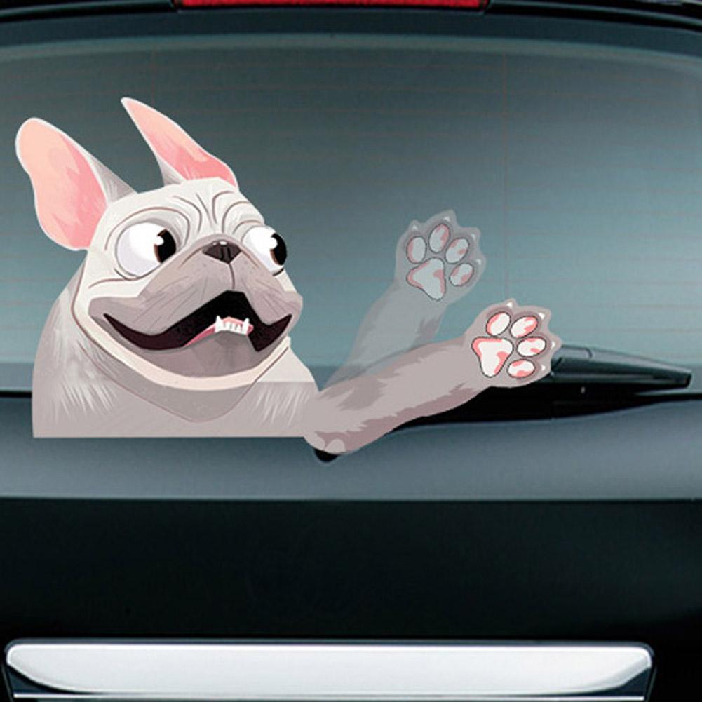 Funny Stickers On Car Rear Windshield and Wipers, Vinyl Cartoon Film Cat Dog Moving Hand Tail Decals Auto Rear Window Decoration