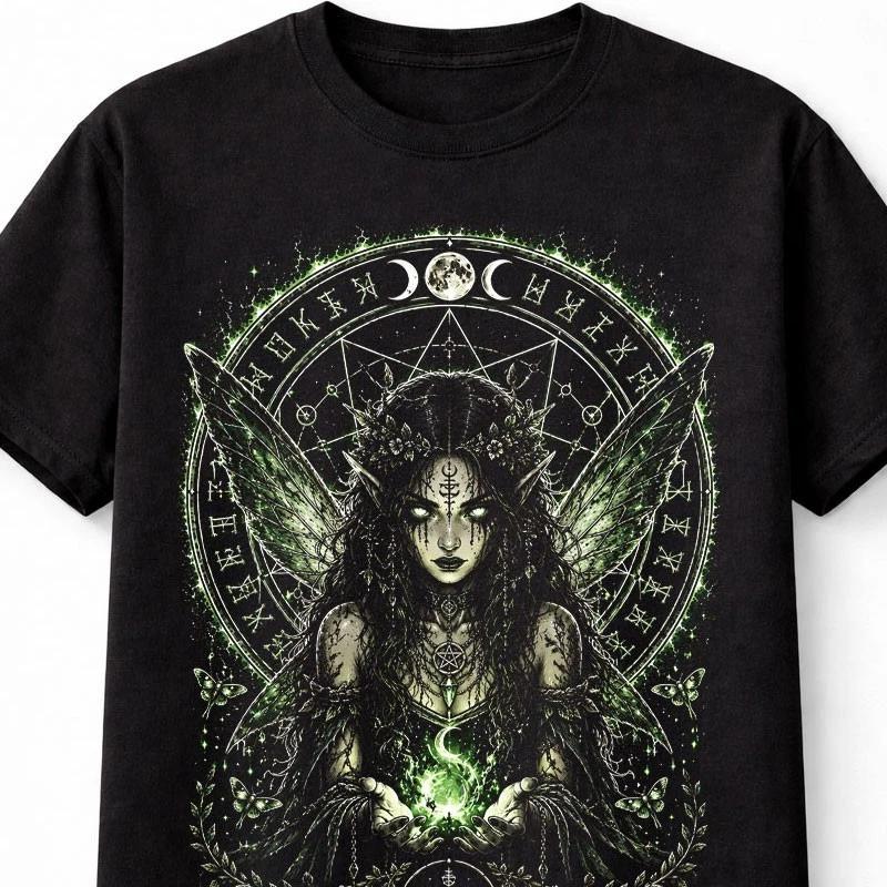 Fairy Witchcraft Pagan Moon Gothic Fantasy Black Unisex TShirt S