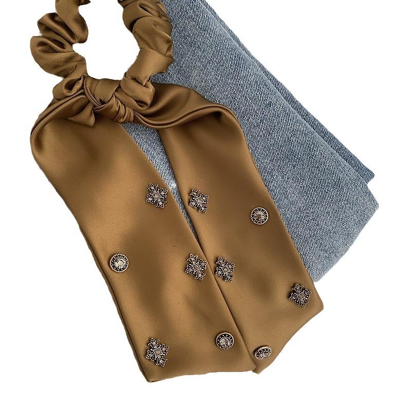 Light Luxury Satin Ribbon Hairband with Metal Cross Decorations and Elastic Band Vintage Style High-end Hair Accessories