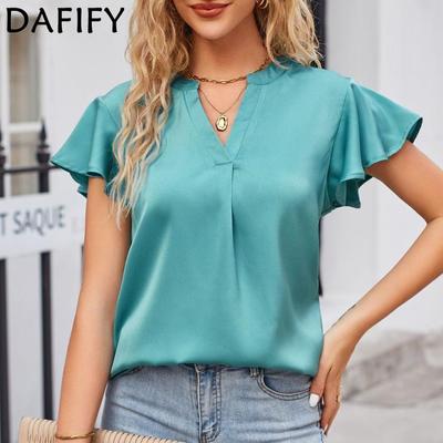 Women's Fashion Summer Casual Solid Color Print Short Sleeve V-Neck T-shirts and Tops