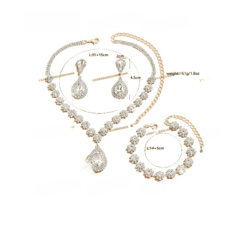 Wedding Jewelry Set, Necklace, Stud Earrings, Bracelet, Three-piece Set, Full of Diamonds and Flowers, Multi-color Set.