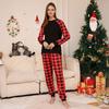 2Pcs/Set Family Matching Pajamas Set O Neck Long Sleeves Top Plaid Trousers Festive Parent-child