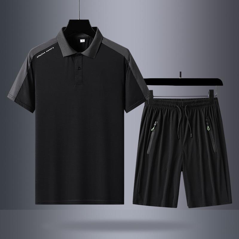 Men's Ice Silk Polo & Shorts Set - Summer Casual for Dad