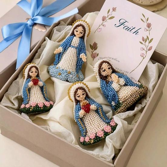 DIY Christian Beading Kit, 3D Beaded Jesus Virgin Mary Figurines Craft Set, Religious Figure Bead Art Kit for Adults Christian Gifts