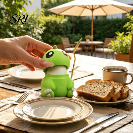3D Printed Egg Holder Dinosaur Cup with Removable Lid & Spoon Slot Plastic for Breakfast Party Decor Cute Novelty Kitchen Gadget Kids