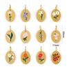 1 Piece 304 Stainless Steel Birth Month Flower Charms Enamel Oval Flower Clear Cubic Zirconia Pendants DIY Necklace 20mm X 11mm