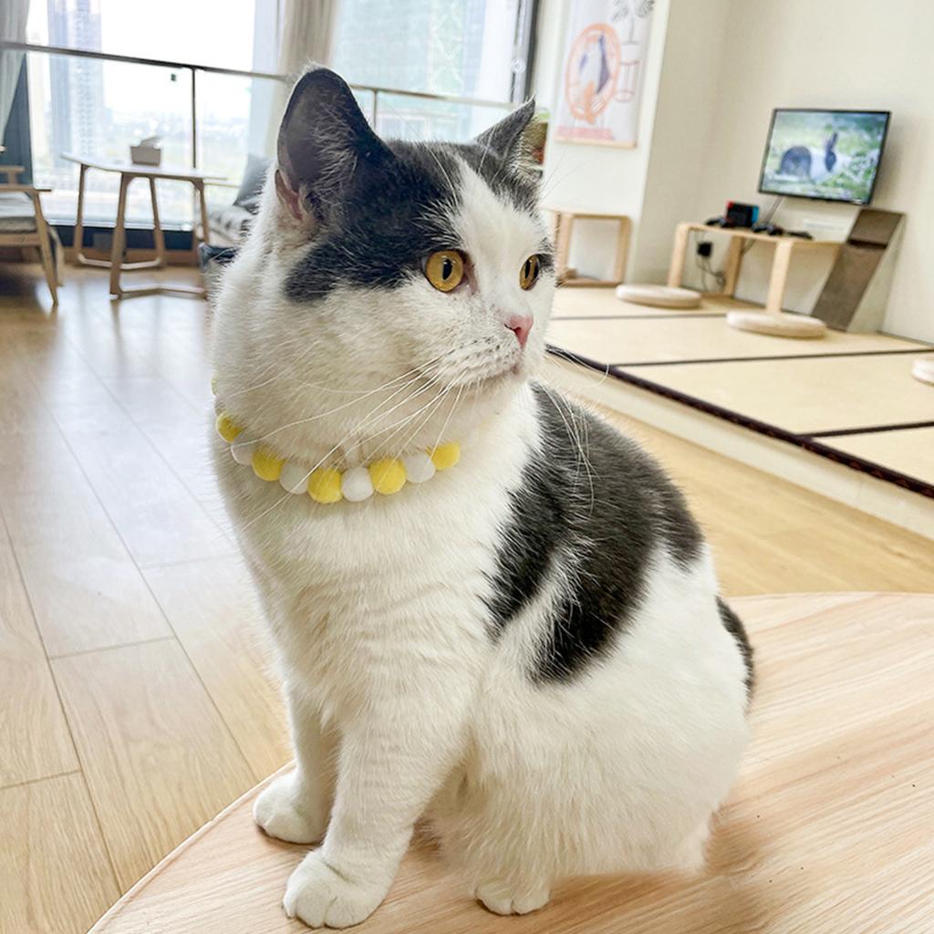 Set of 5 Soft Plush Cat Collars with Colorful Pompoms for Cat Dogs Birthday Party Cat Neckwear Festival Pet Collars