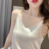Spring Summer Women's V-Neck Satin Camisole: Black/White