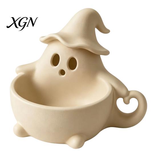 White Trinket Tray 3D Printed Halloween Ghost Bowl, Trick or Treat Snack Candy Storage Bowl Serving Decorative Dish, Party Supplies Nut