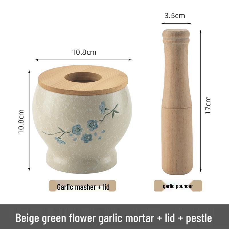 Ezme ve Öğütme İçin Ahşap Tokmaklı Seramik Sarımsak Ezici Havan ve Tokmak Seti