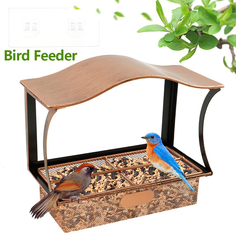 Mangiatoia per Uccelli Tipo Finestra in Ferro Impermeabile Dispenser Cibo per Pappagalli con Gancio Ventosa Articoli per Animali Domestici per Decorazione Giardino Esterno