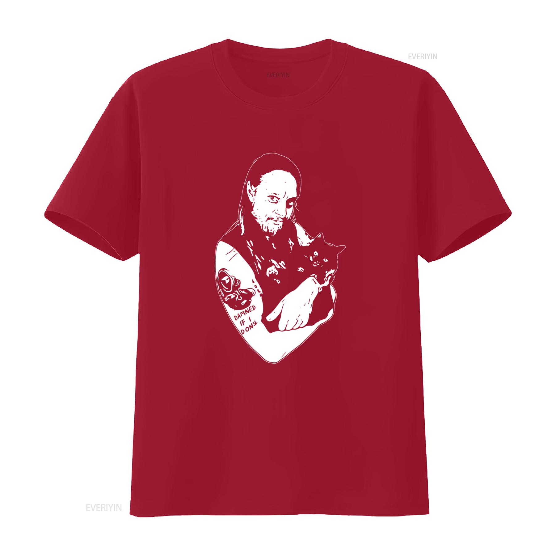 Fenriz of Darkthrone with His Cat Print T Shirt for Men Unique Design High Quality Fabric vintage Washed Casual homme S