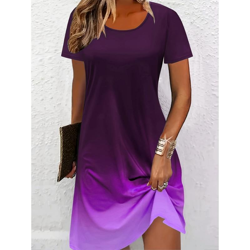Fashion Blue Gradient Pattern Women Mini Dresses Summer Short Sleeve 3D Printed Street Ladies Dress 3XL Plus Size Casual Dress