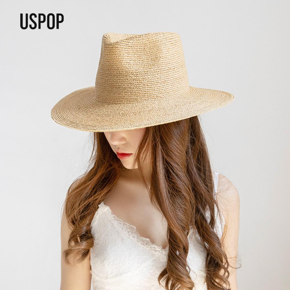 My Extreme Outdoor Activities Women's Uspop 100% Raffia Straw Wide Brim Fedora Hat For Handwoven Summer Sun Hat, Flat Top Elegant Design For Beach & Travel 59Cm