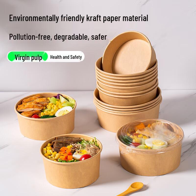 Jiemengzhe 750ml Disposable Kraft Paper Salad Bowls with Anti-Fog Lids