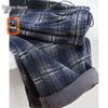 Women's Elastic Waist Plaid Fleece Wide-Leg Casual Pants