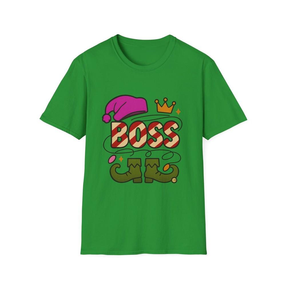 

Unisex Softstyle T-Shirt Boss Elf Hat Candy Cane Crown Christmas Holiday 4XL