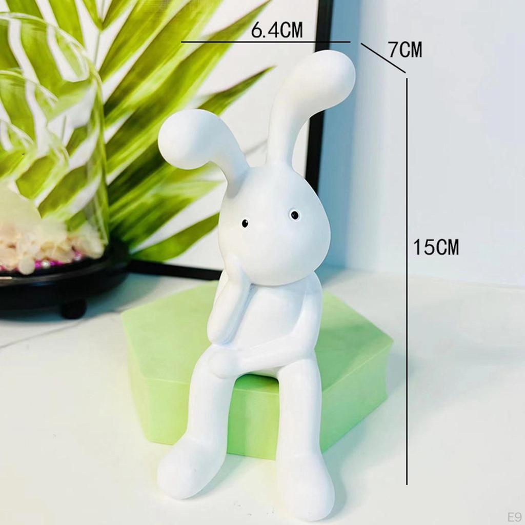 Statue Bookshelf Sculpture Artwork Animal Figures Resin Bunny Figurine Ornament for Home Shelf Desk