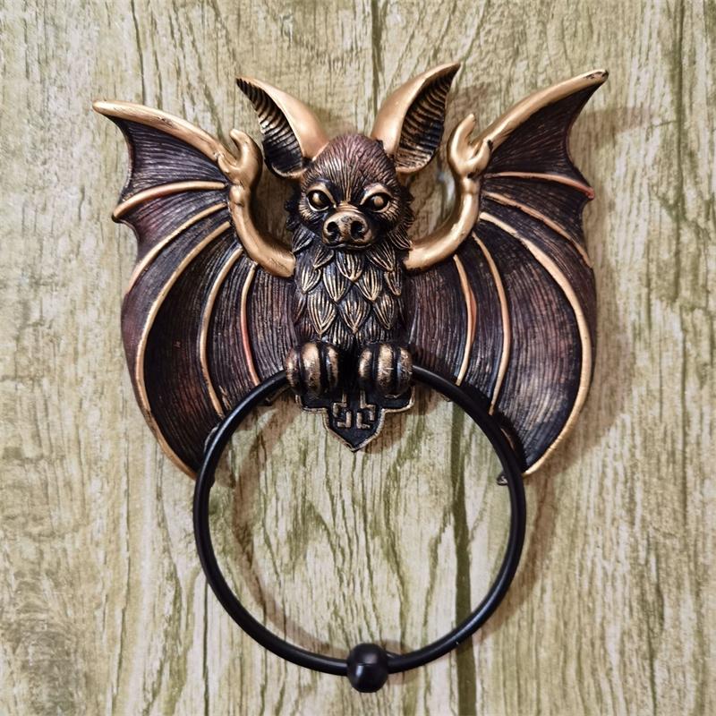 Halloween Bat Door Knocker Vintage Bronze Resin Bat Wall Hanging Decoration For Door Or Window Gothic Home Ornament