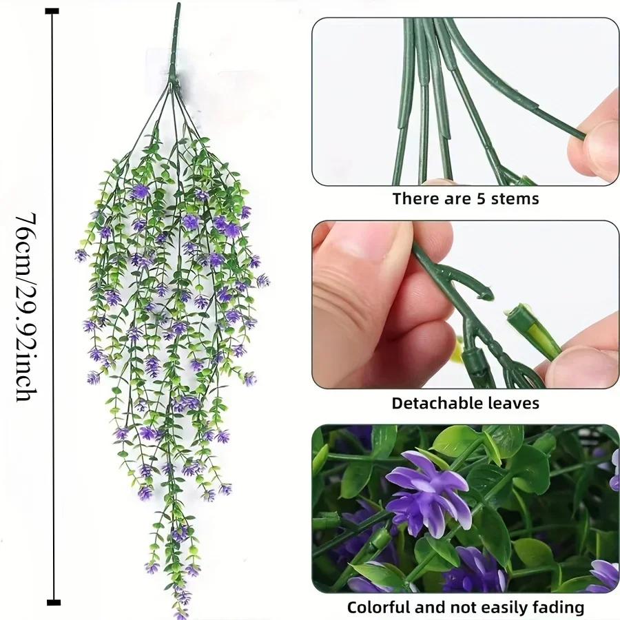 2pcs Artificial Hanging Plants Fake Hanging Plant Faux Eucalyptus Leaf Greenery Vine Outdoor UV Resistant Plastic Plants