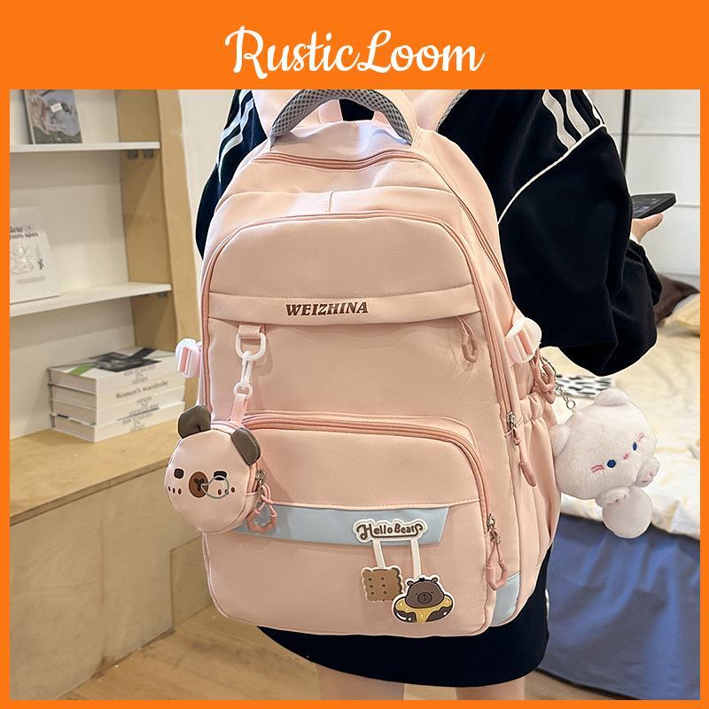 Solid Color Simple Letter Pattern Student Backpack With Decoration Pendant