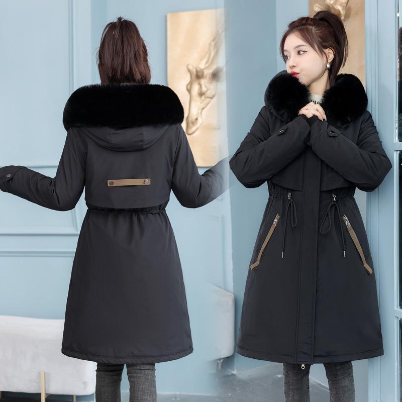 2025 Winter New Live Face Thickened Cotton Jacket Women's Waist Slimming Down Cotton Mid-length Cotton Jacket