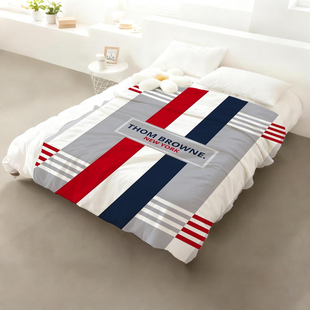 Trendy Brand T-Thom B-browne Throw Cozy Soft Flannel Throw Lightweight Skin-Friendly for Sofa Bed Office & Travel