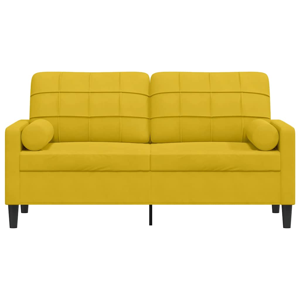 2 Seater Sofa with Decorative Cushions Yellow 140 cm Velvet