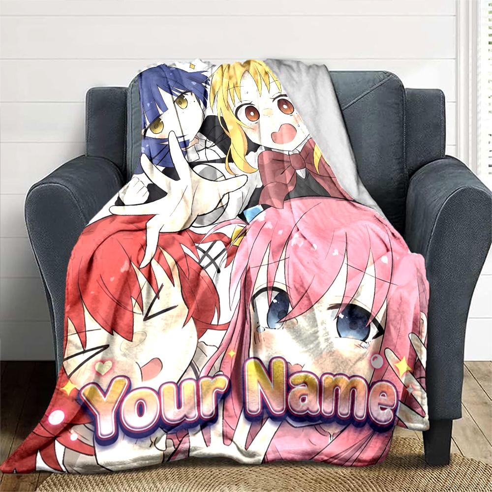 1pc BOCCHI THE ROCK Blanket with Custom Name, Gift, for Men and Women, Soft Blanket, Good for Sofa Bed Couch Travel, Lightweight Flannel Blanket