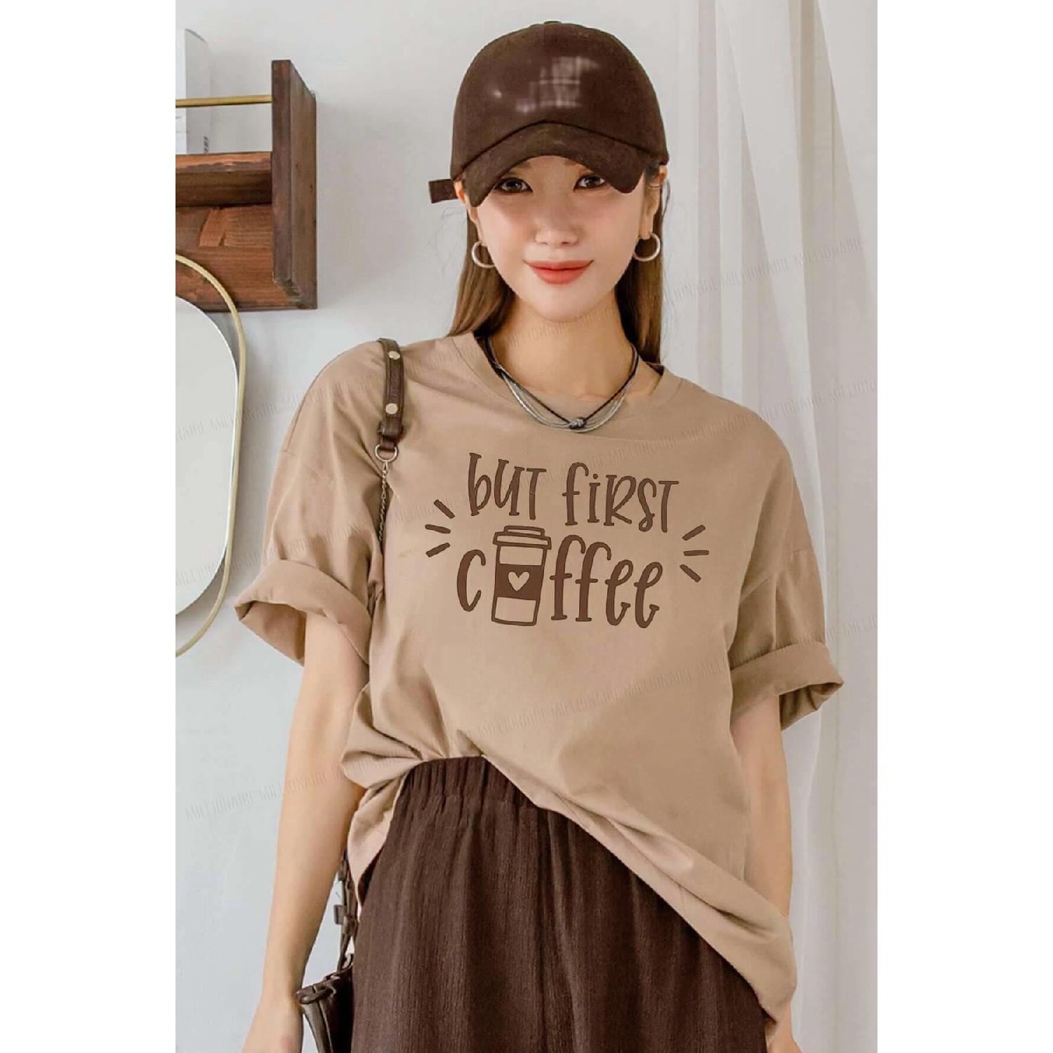 

Жіноча футболка з бойфрендом First Coffee Camel Oversize Salas XS
