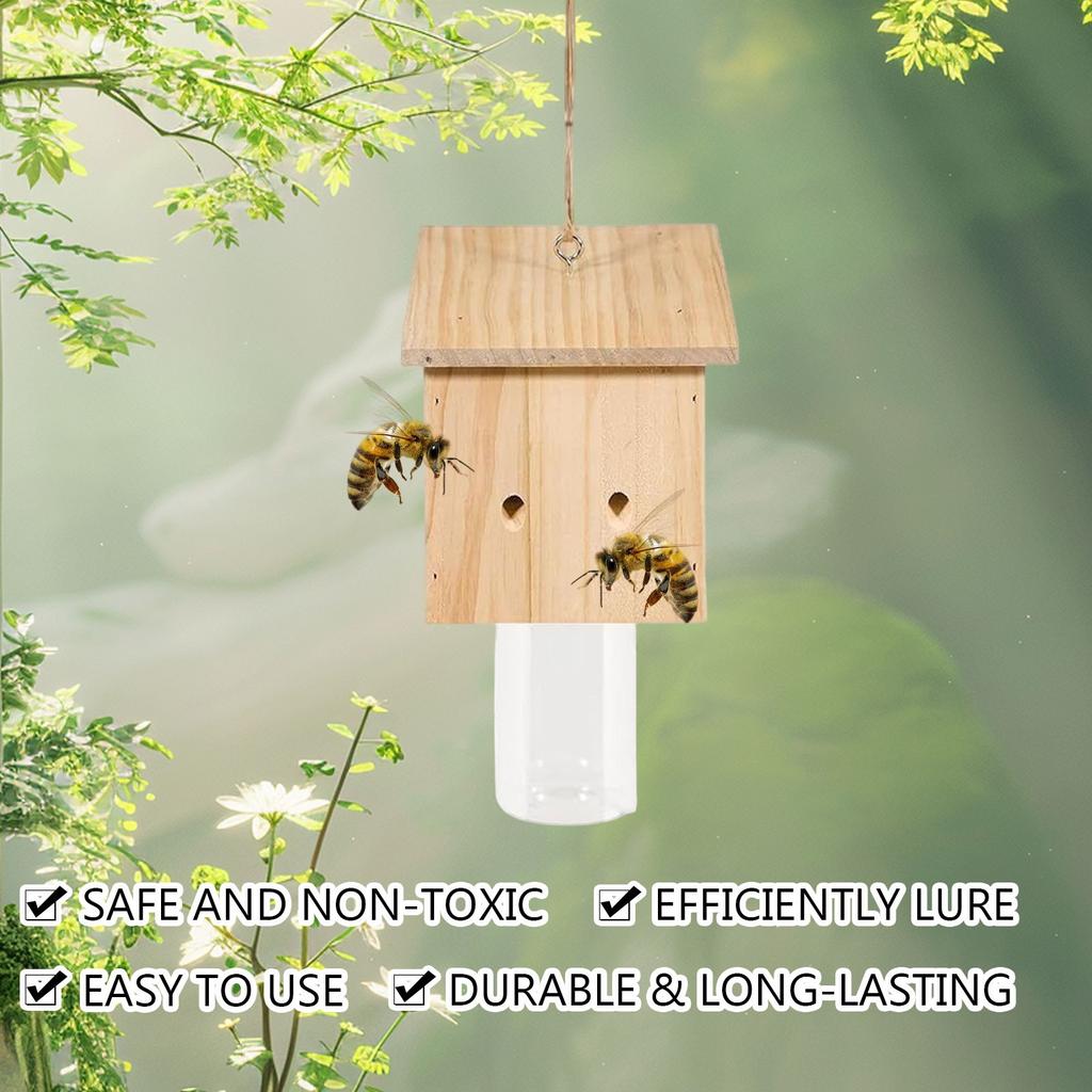 Wooden Suspended Bee Trap, Insect Bee Trap With Detachable Cover