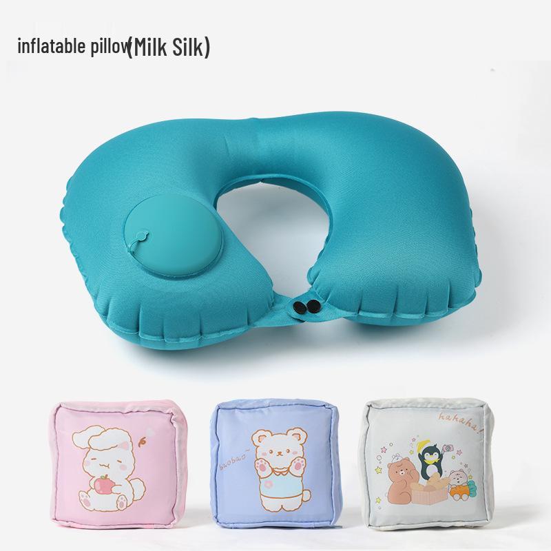 Inflatable U-shaped Travel Neck Pillow - Portable, Ergonomic, Height-Adjustable, Storable Milk Silk Design