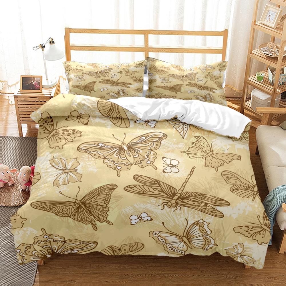Cartoon Butterfly Hd Print Polyester Bedding SetsKids Or Adults For Beds Quilt Cover Pillowcase King Size Bedding Set