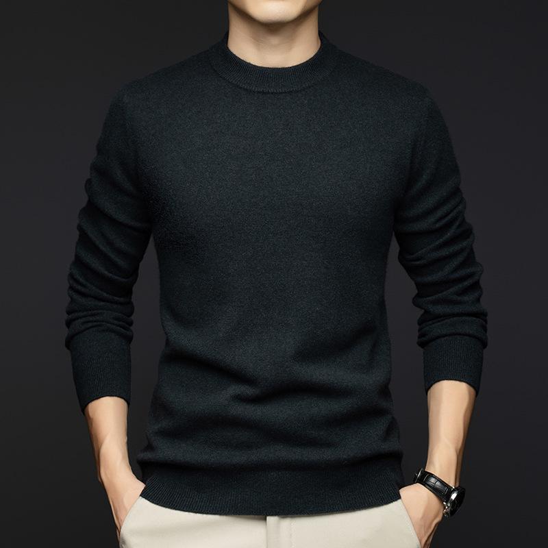 Winter 2025 Men's Cashmere Round Neck Sweater - Fashionable, Warm, Solid Color Base Layer