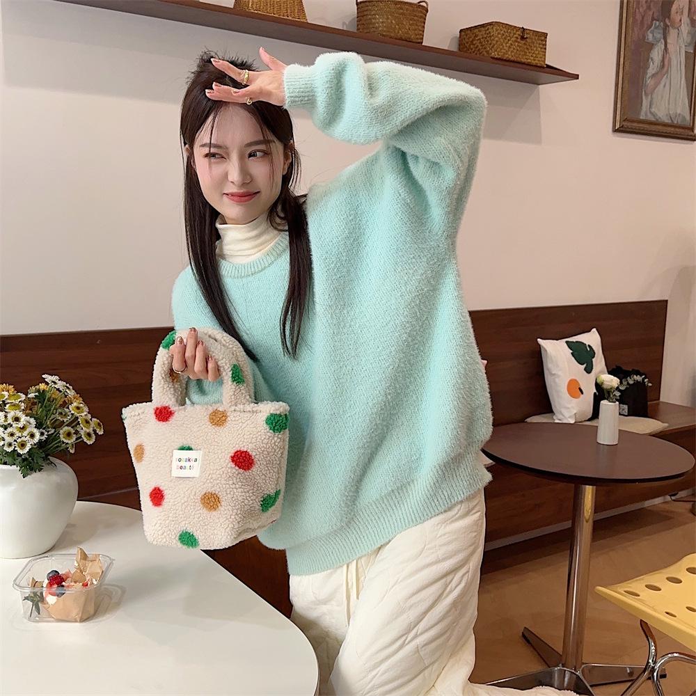 2023 Winter Fashion Women's Plush Polka Dot Handbag - Cute and Stylish for Work or Commute