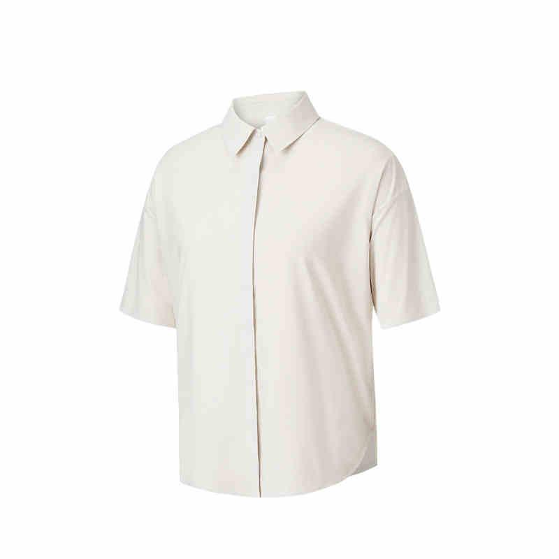 

Anta Champion All-Weather Series Solid Color Button Comfortable Breathable Versatile Short Sleeve Shirt Women shirts Light-Wood 162520105-4 L
