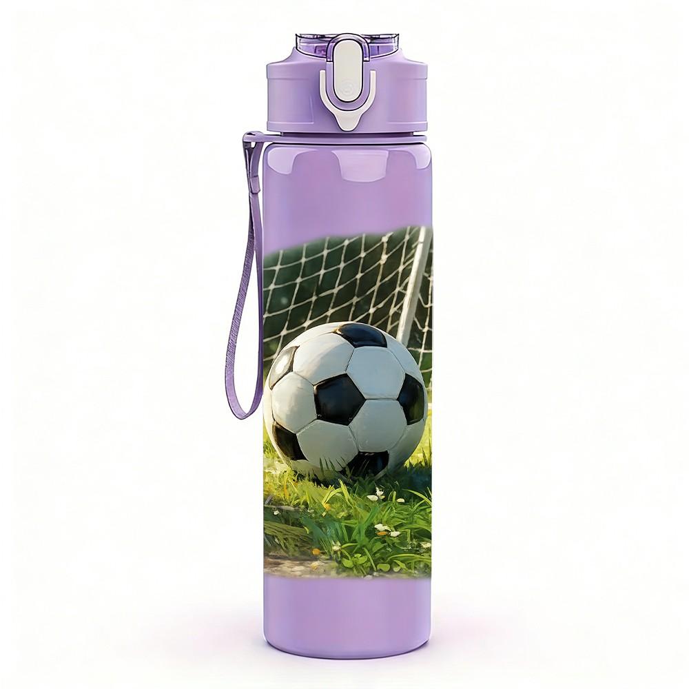 1PC Realistic Soccer Ball Grass Print 750ml Color Plastic Sports Water Bottle Leakproof Flip Straw Lid Suitable for Sports Office Home Use