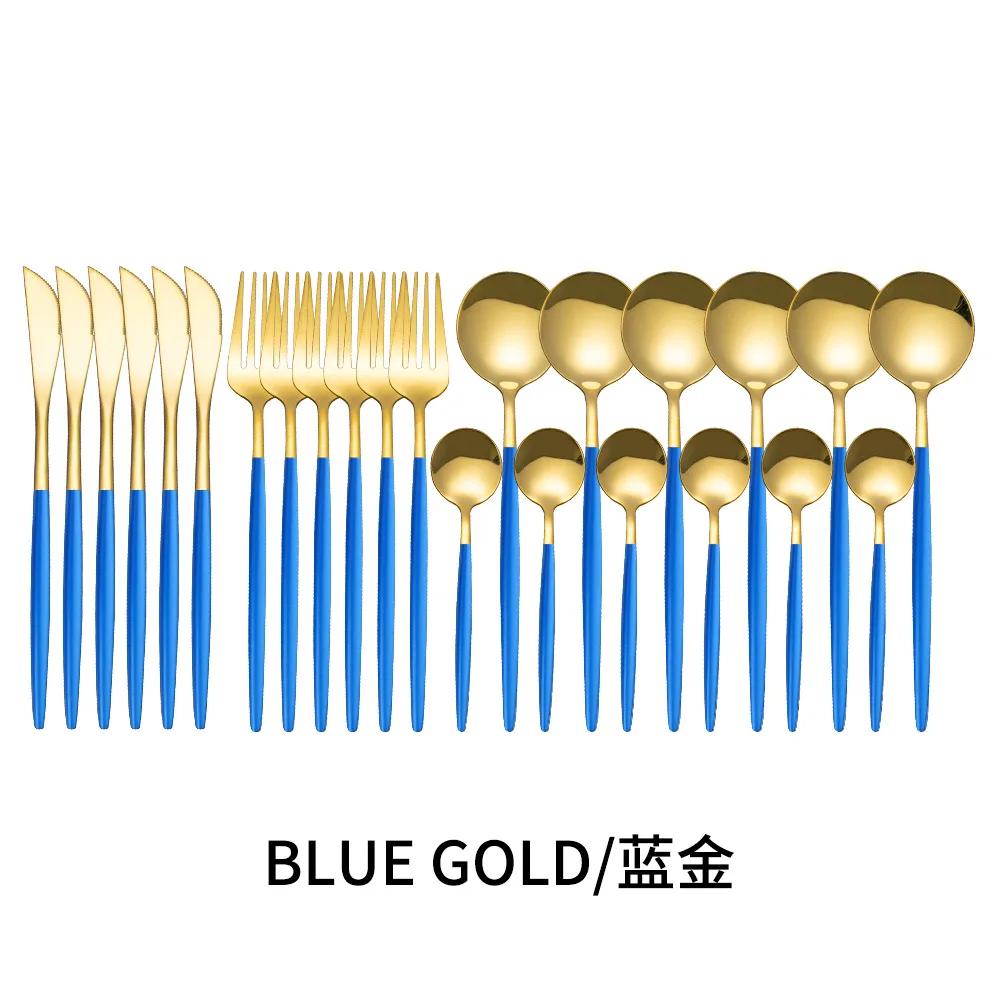 24-teiliges Gold-Geschirrset, Edelstahl-Geschirrset, Messer, Gabel, Löffel, Besteckset, spülmaschinenfest, Besteck