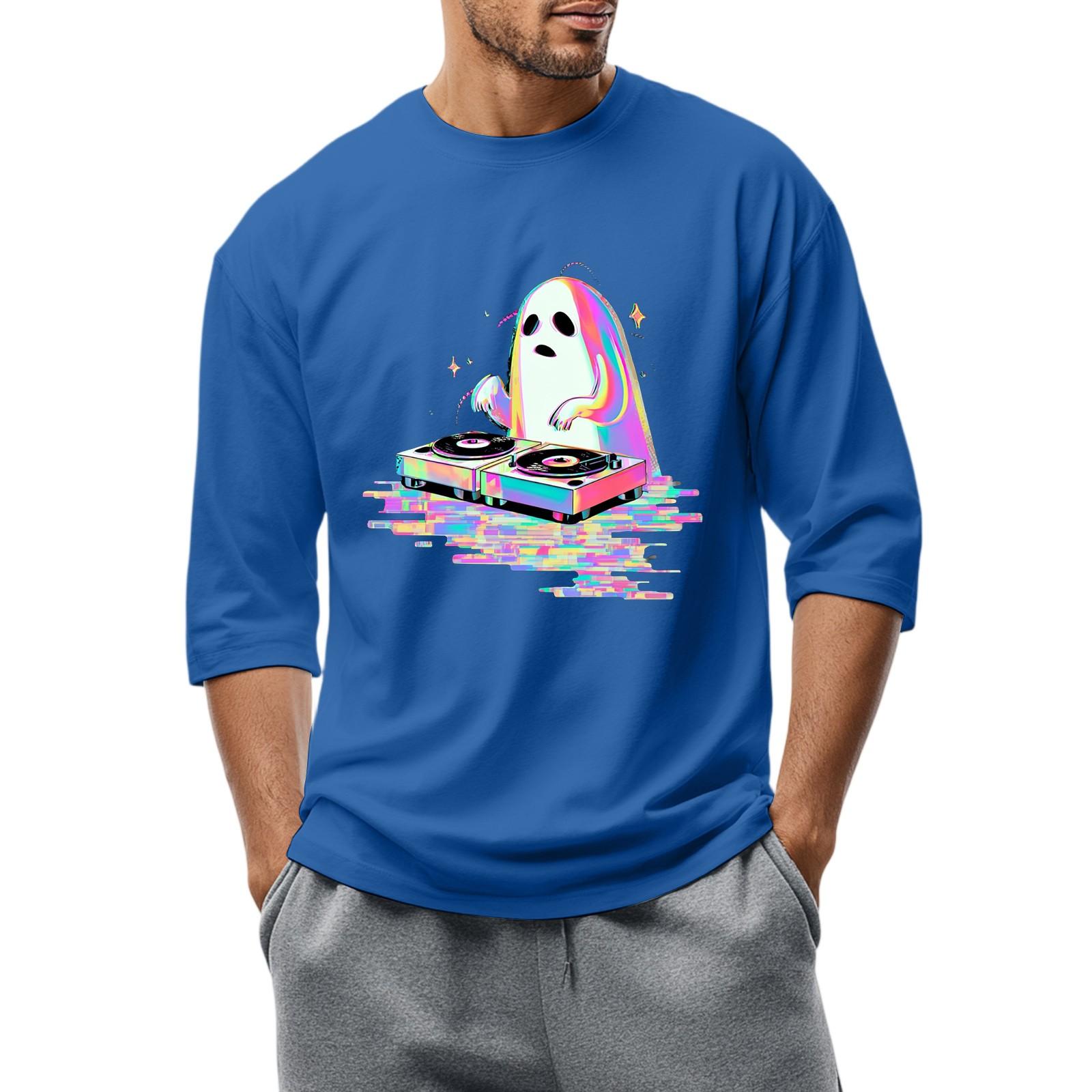 

Чоловіча повсякденна модна футболка з круглим вирізом і рукавом три чверті L синій