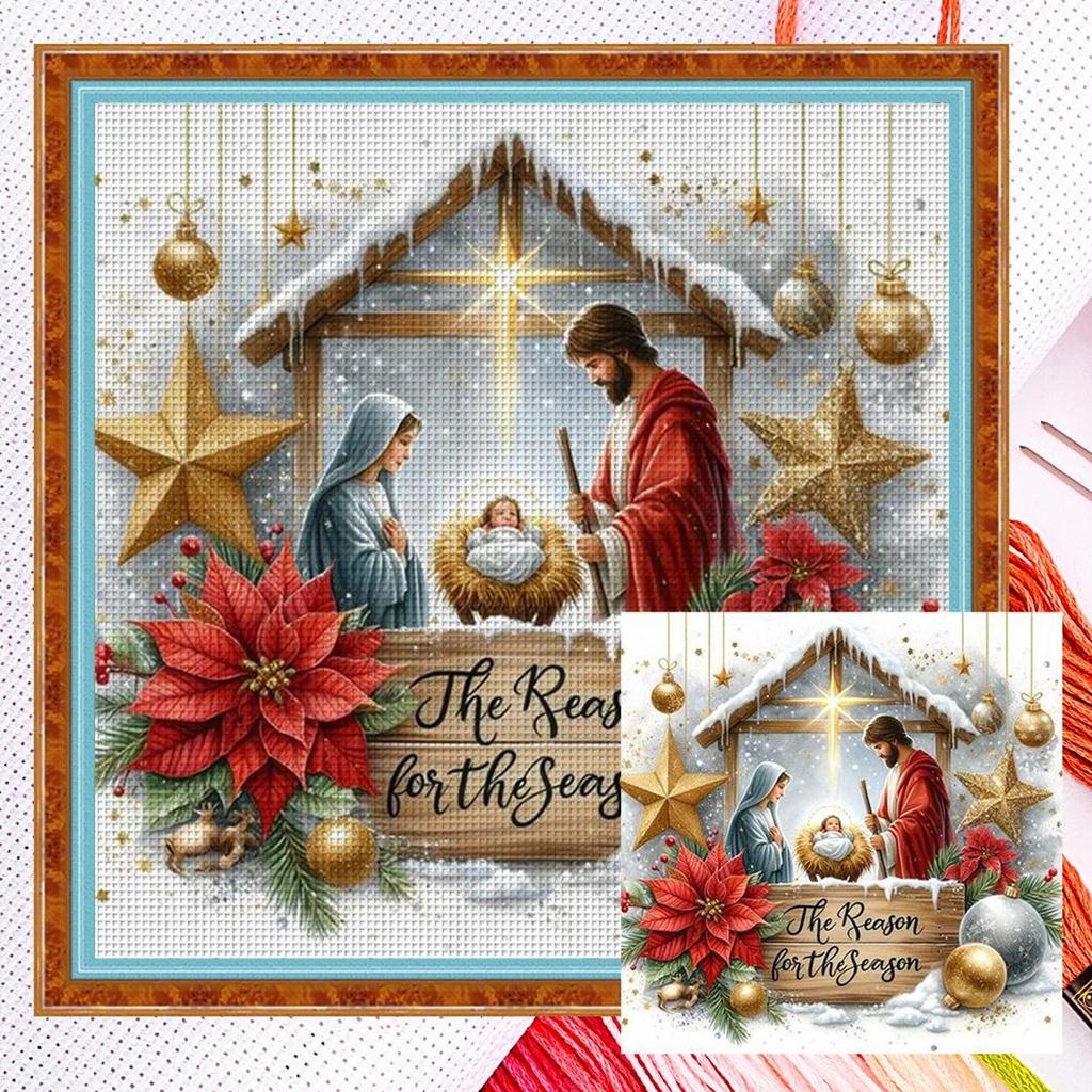 Full Embroidery cotton Thread 14CT Printed Nativity Cross Stitch Kit Artwork