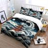 Red Pagoda Dragon And Surging Waves Print Bedding Set 1 Duvet Cover 2 Pillowcases For Adult And Children Luxury Gift Full Size