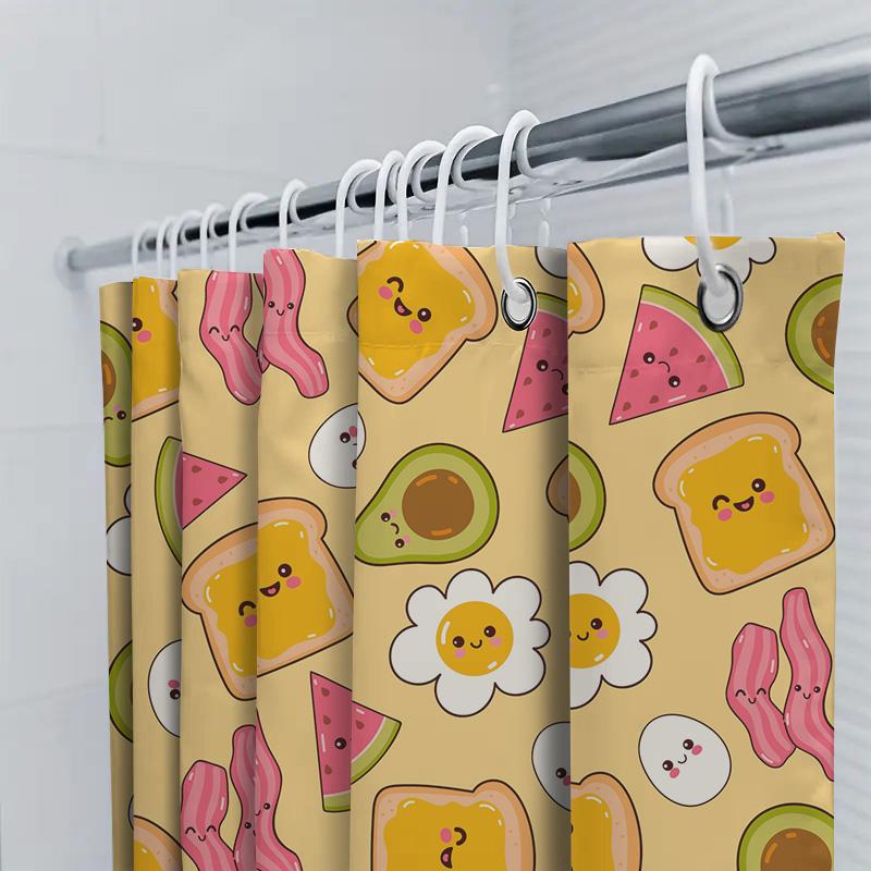 Kawaii Breakfast Shower Curtain with Avocado Toast Design for Bathroom Decor Yellow White Pattern Free Shipping