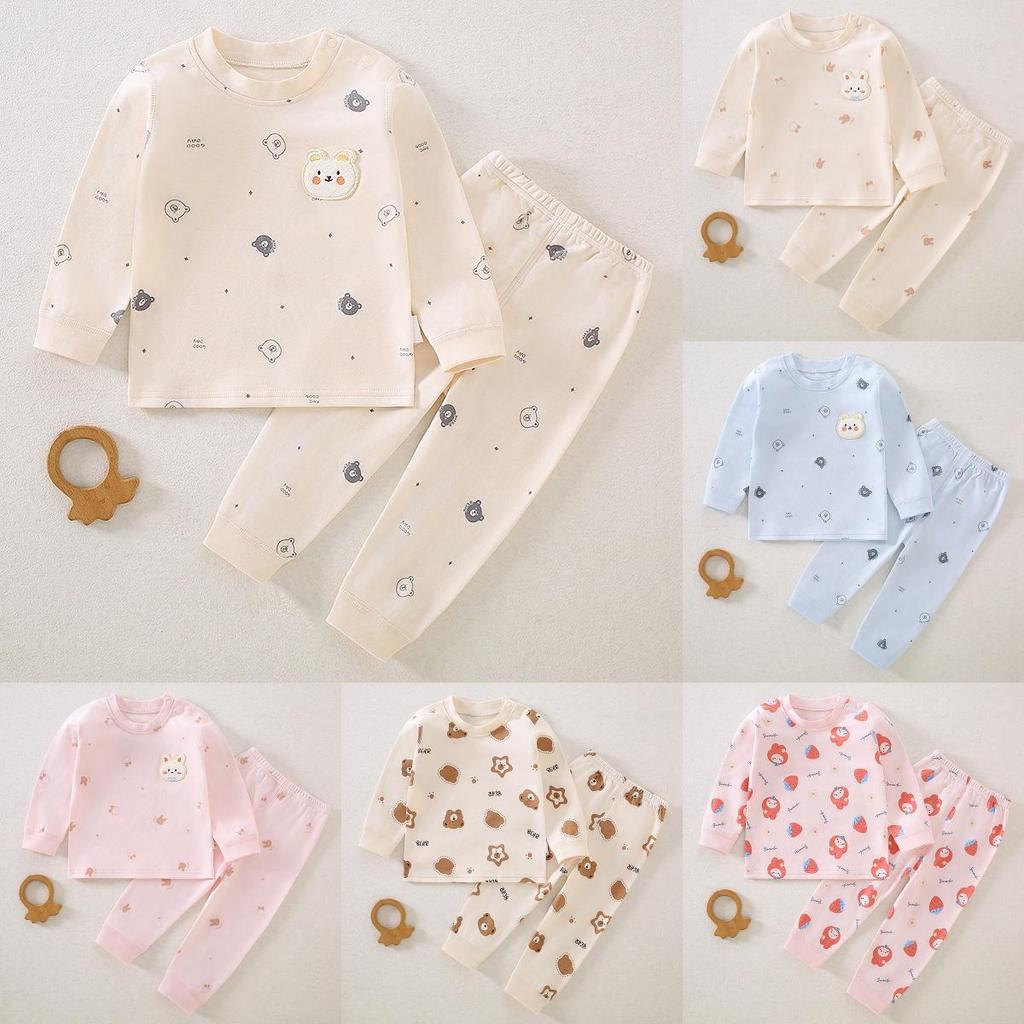 Baby Cotton Sleepwear Set With Shoulder Buttons Nonslip Comfortable Indoor Wear