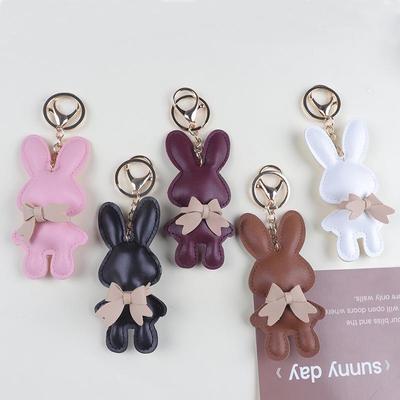Trendy Cartoon Bowknot Bunny Keychain - Cute PU Pendant for Bags & Phones