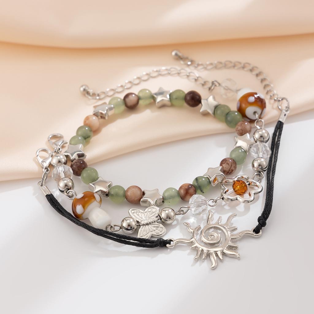 Ethnic Style Sun Butterfly Beaded Bracelet, Vintage Color Star Jewelry Set Bracelet