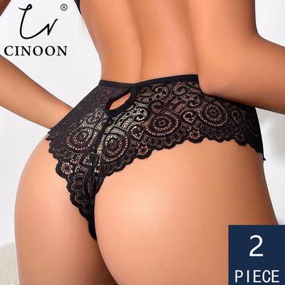 CINOON 2PCS/Set Sexy Women Panties Lace Underwear Low-Waist Briefs Hollow Out G String Underpant Transparent Female Lingerie
